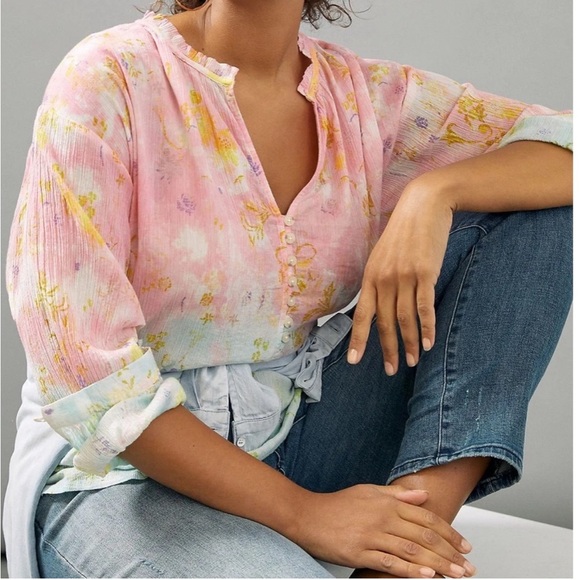 Anthroplogie X Pilcro Tavi Pink Pastel Floral Lightweight Blouse Small - Picture 4 of 16